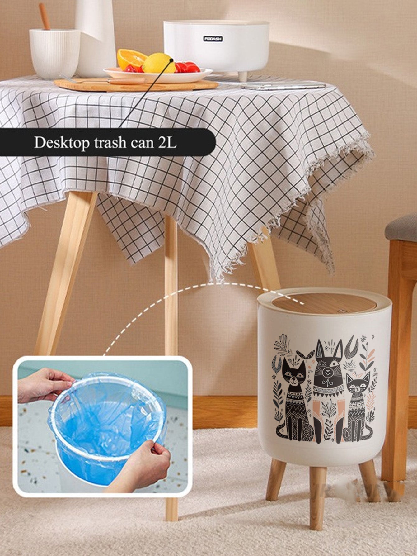 Cat Design round Home Office Rubbish Bin
