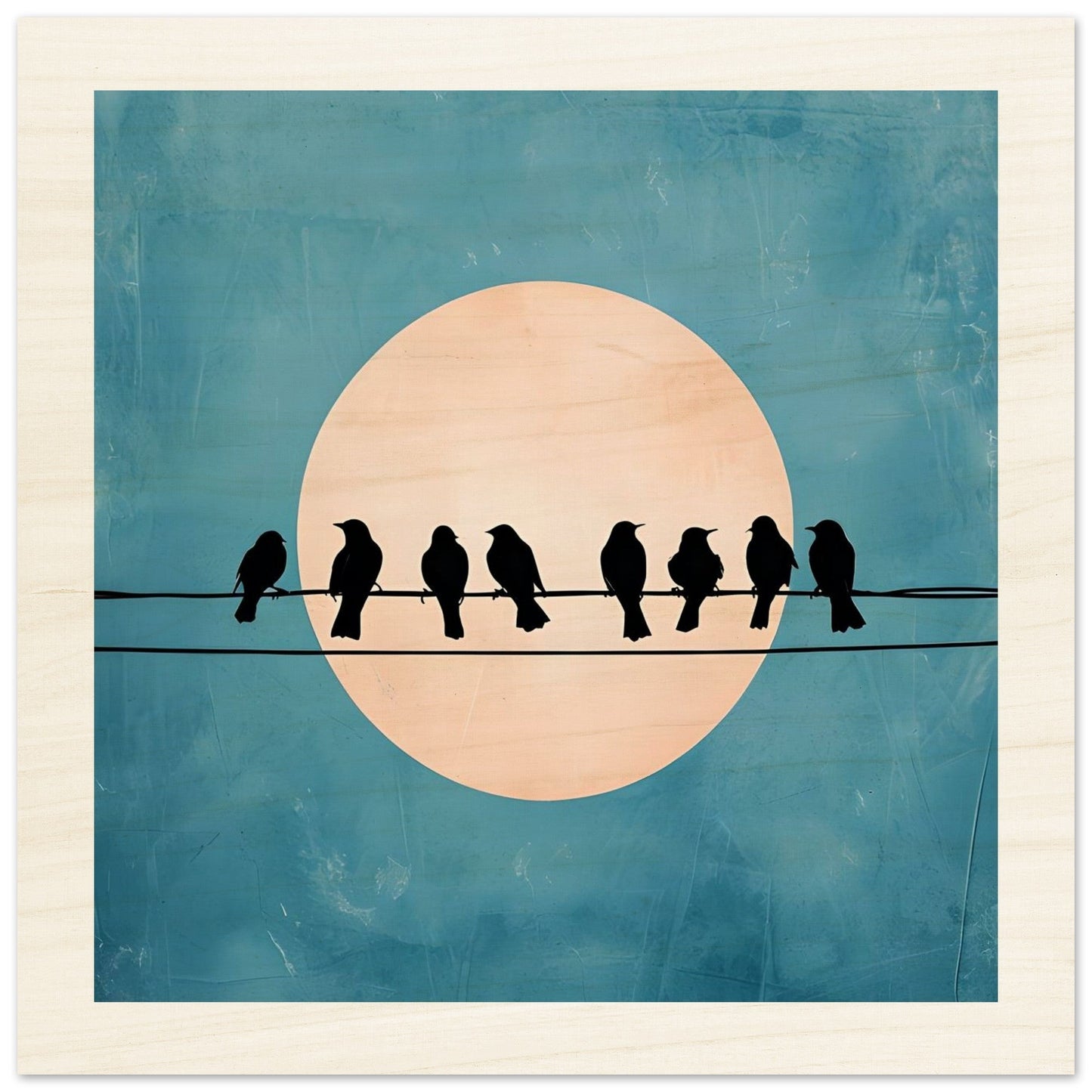 Birds on a Wire Wooden Wall Art - Minimalist Sunset Silhouette Print - Rustic Home Decor