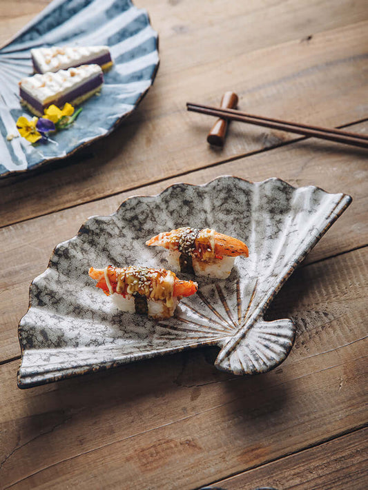 Japanese Ceramic Sushi Fan-Shaped Meal Plate