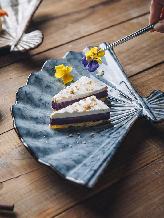 Japanese Ceramic Sushi Fan-Shaped Meal Plate