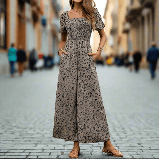 Fashion Commuting Style Jumpsuit for Women - Printed Wide-Leg Pants in Apricot, S-XL