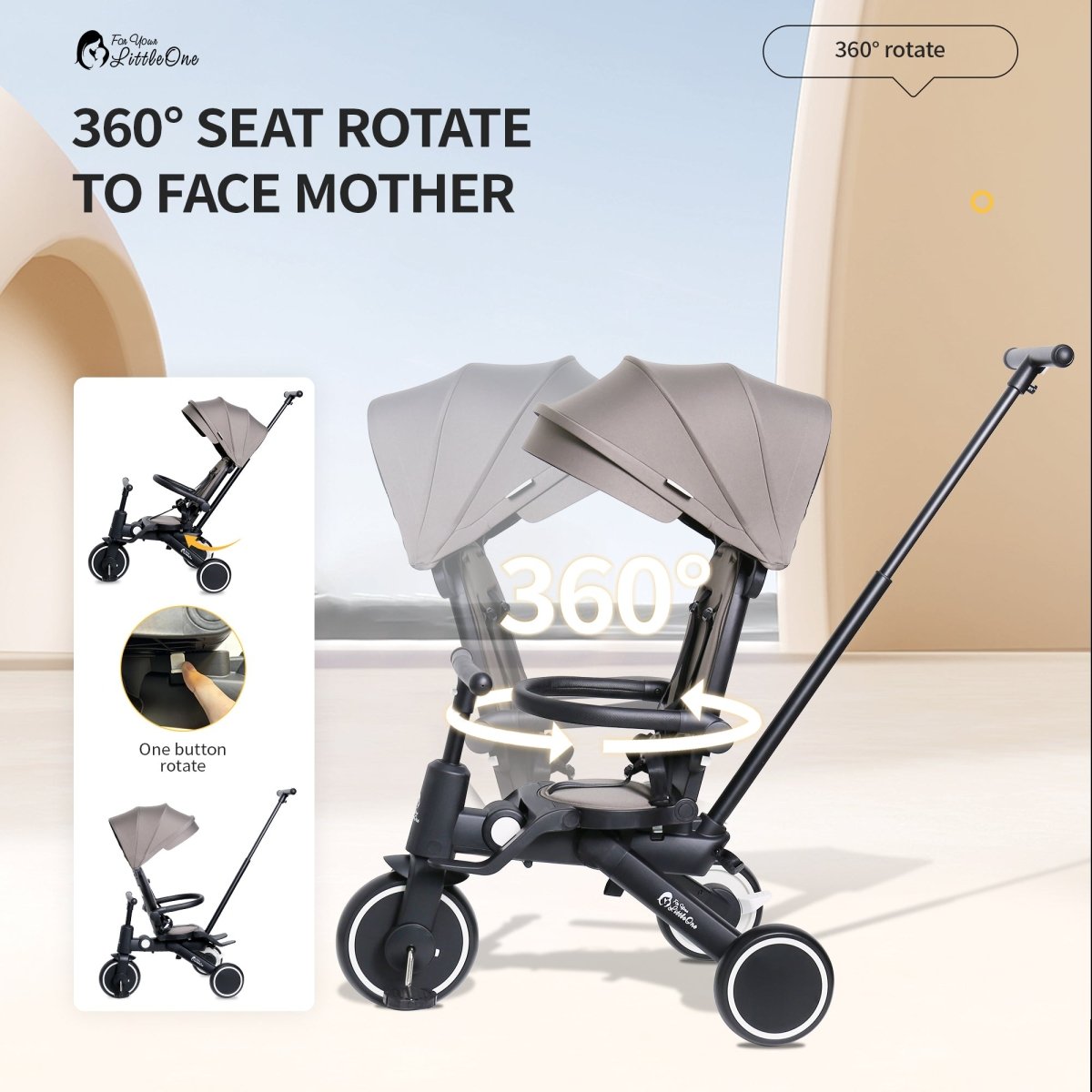 Foryourlittleone Xplor Plus 6 in 1 Foldable Trike - Pastel Pink (10m-5y)