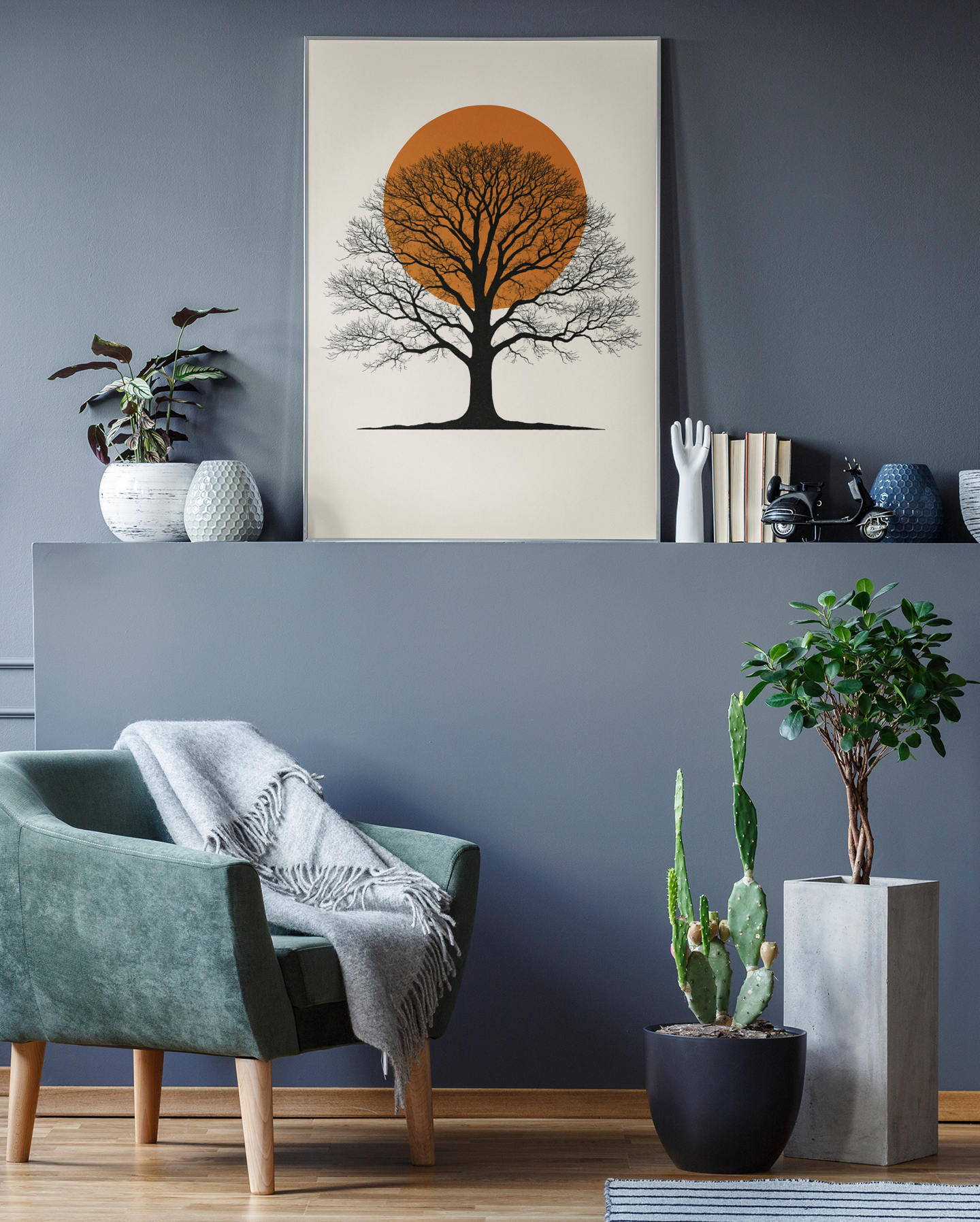 Orange Sun Oak Tree Poster – Minimalist Nature Wall Art