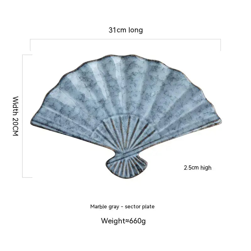 Japanese Ceramic Sushi Fan-Shaped Meal Plate