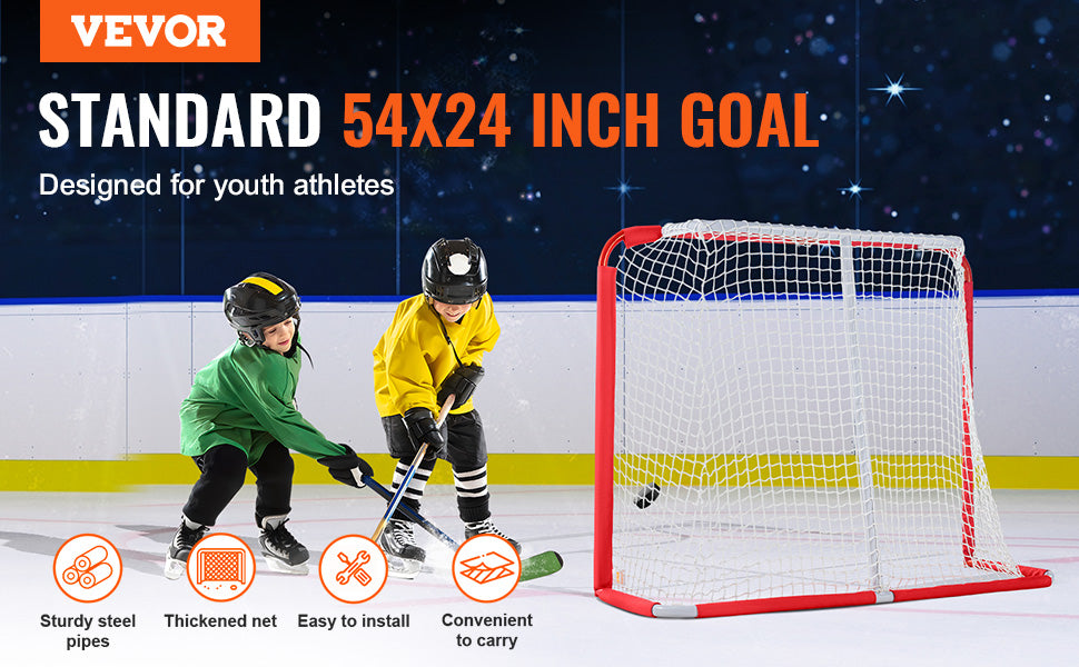 VEVOR Youth Street Hockey Net Steel Hockey Goal Portable Lightweight Youth Street + Roller for Kids Hockey Training Goal Set