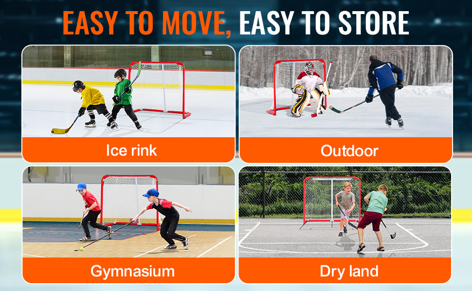 VEVOR Youth Street Hockey Net Steel Hockey Goal Portable Lightweight Youth Street + Roller for Kids Hockey Training Goal Set