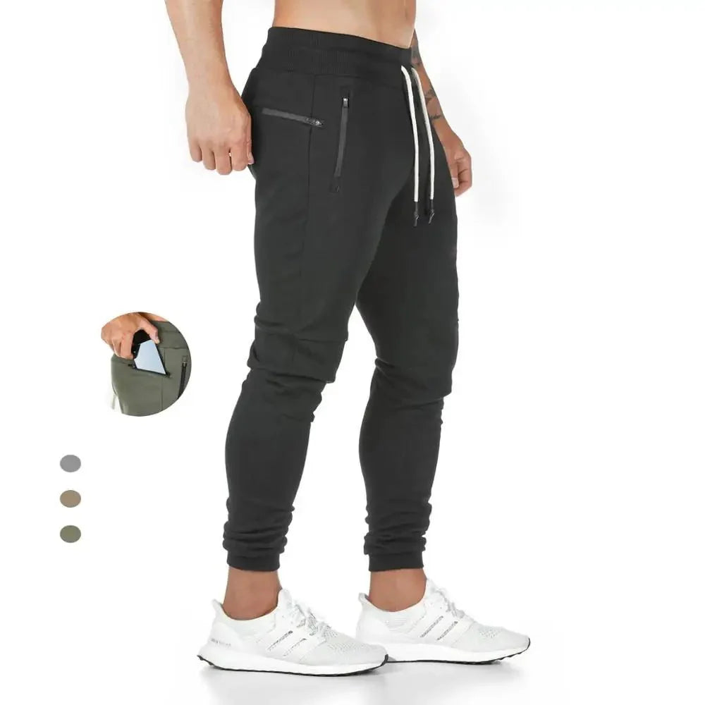 Jogger Pants, Gym Sweat Trousers Side Zipper Pockets Slim Fit  Trousers for Men
