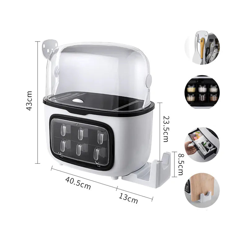 Multifunctional Kitchen Storage Box – Seasoning & Utensil Organiser with Flip Cover