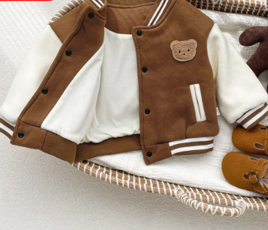 Kids’ Bear Baseball Jacket – Warm Winter Coat for Boys & Girls