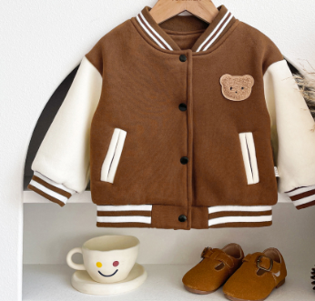 Kids’ Bear Baseball Jacket – Warm Winter Coat for Boys & Girls