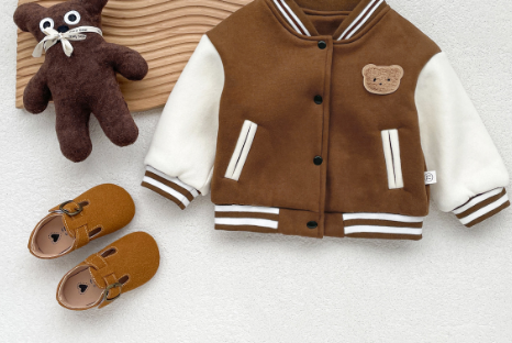 Kids’ Bear Baseball Jacket – Warm Winter Coat for Boys & Girls