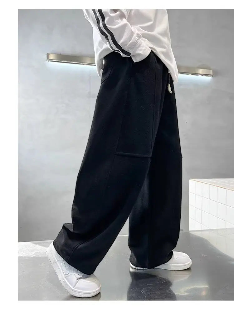 Kids Loose Cotton Sports Pants, Casual Wide-Leg Trousers for Boys & Girls