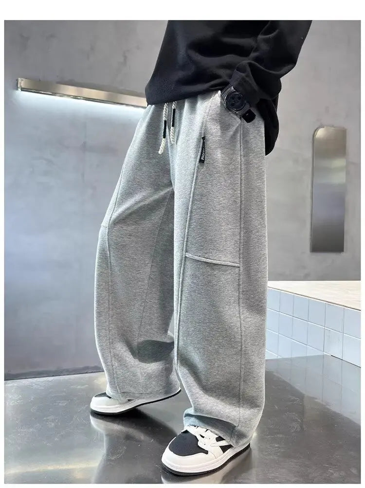 Kids Loose Cotton Sports Pants, Casual Wide-Leg Trousers for Boys & Girls