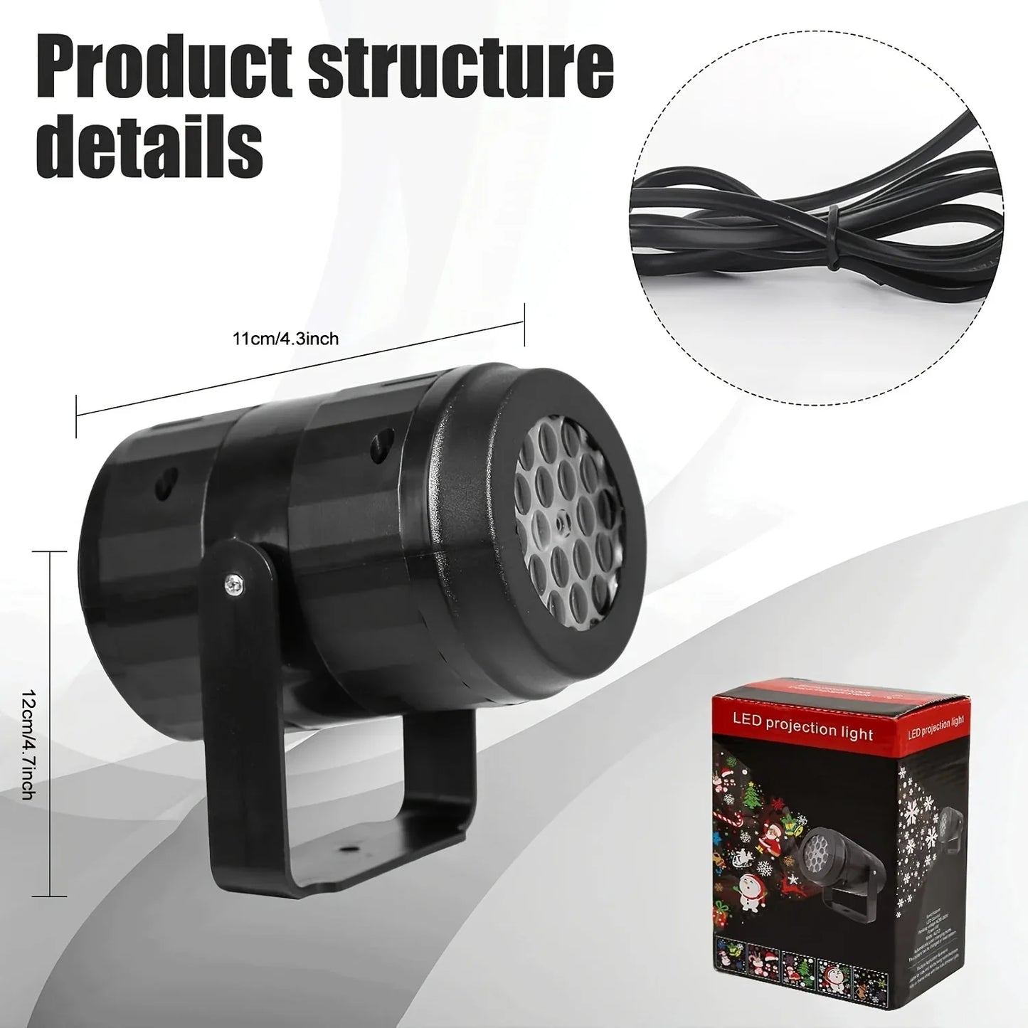 LED Snowflake Christmas Projector Light – Rotating USB Indoor Lamp