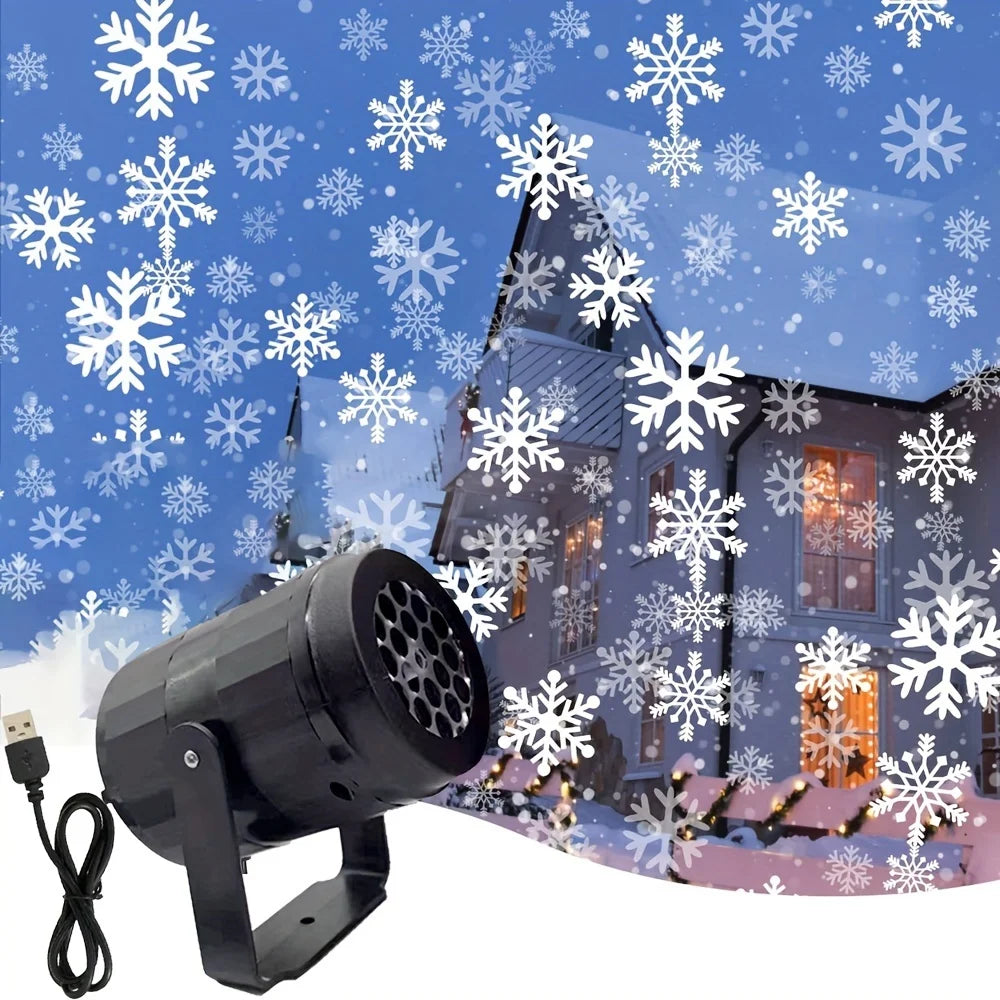LED Snowflake Christmas Projector Light – Rotating USB Indoor Lamp