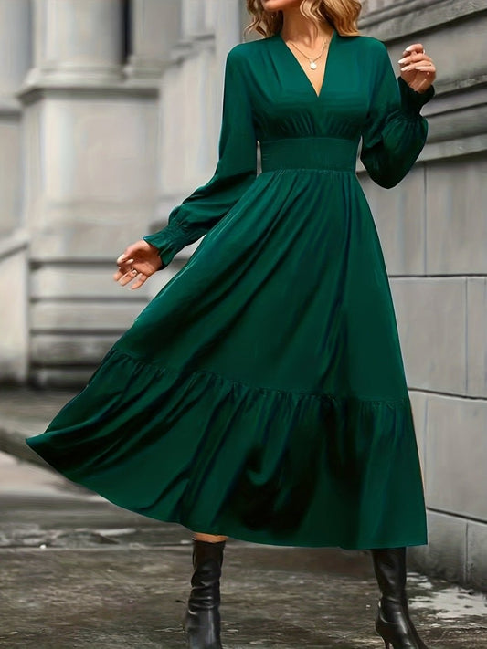 Long Sleeve Plus Size Dress with A-Line Skirt in Solid Colors - Stylish and Comfortable