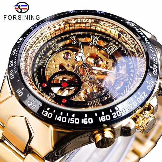 Luxury Waterproof Skeleton Watch for Men - Mechanical Hand Wind Design, Elegant Style