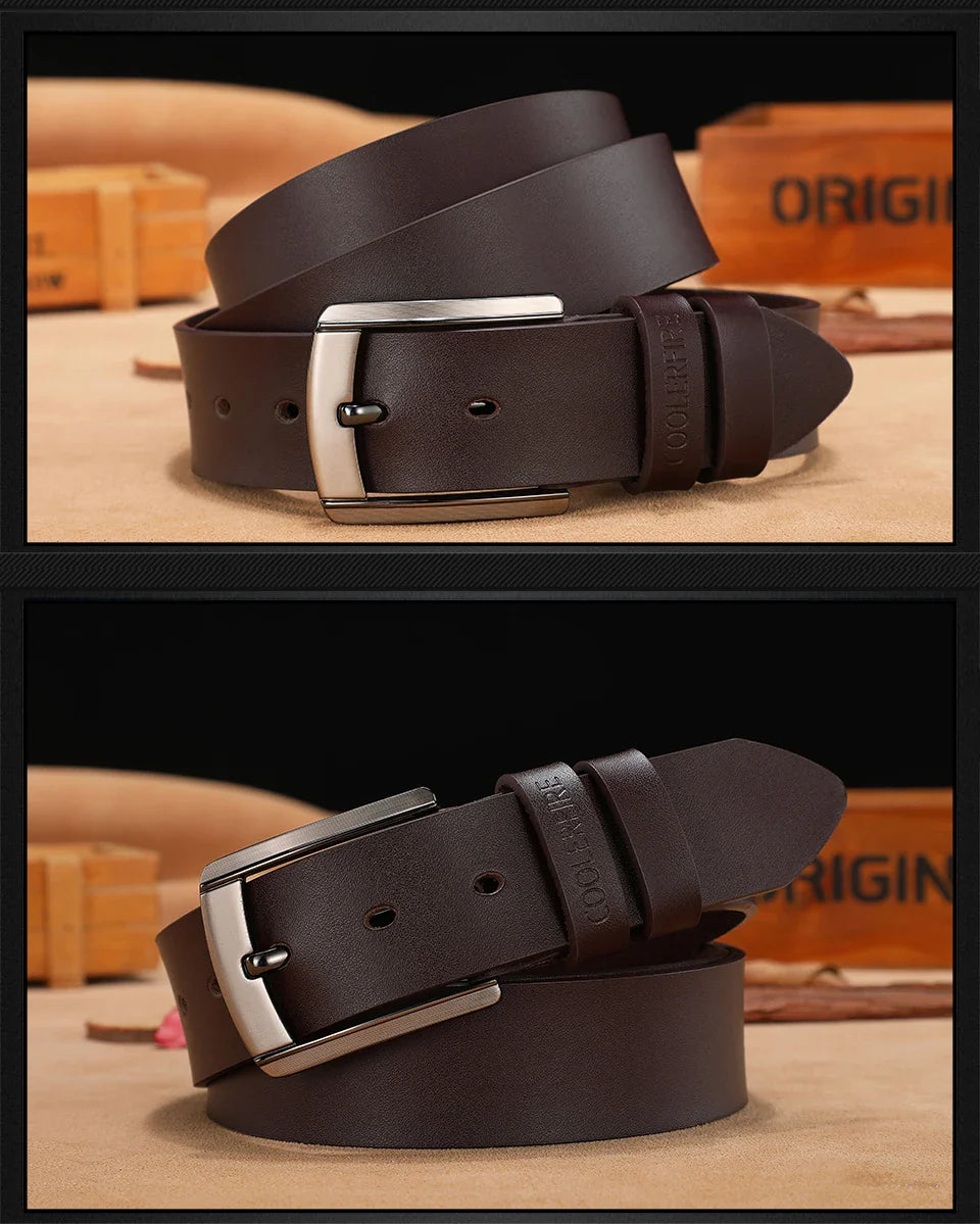 Men’s Genuine Leather Belt – Classic Designer Buckle Strap