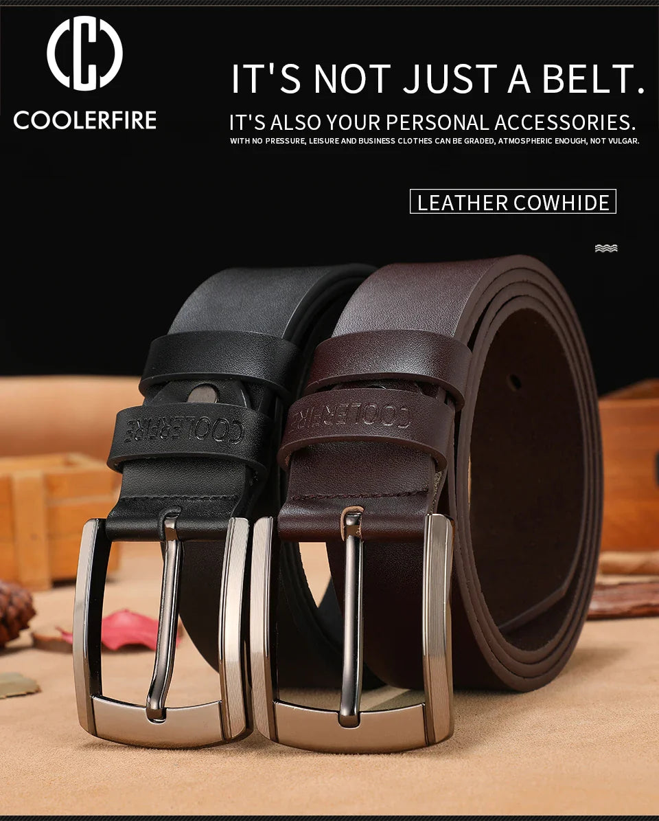 Men’s Genuine Leather Belt – Classic Designer Buckle Strap