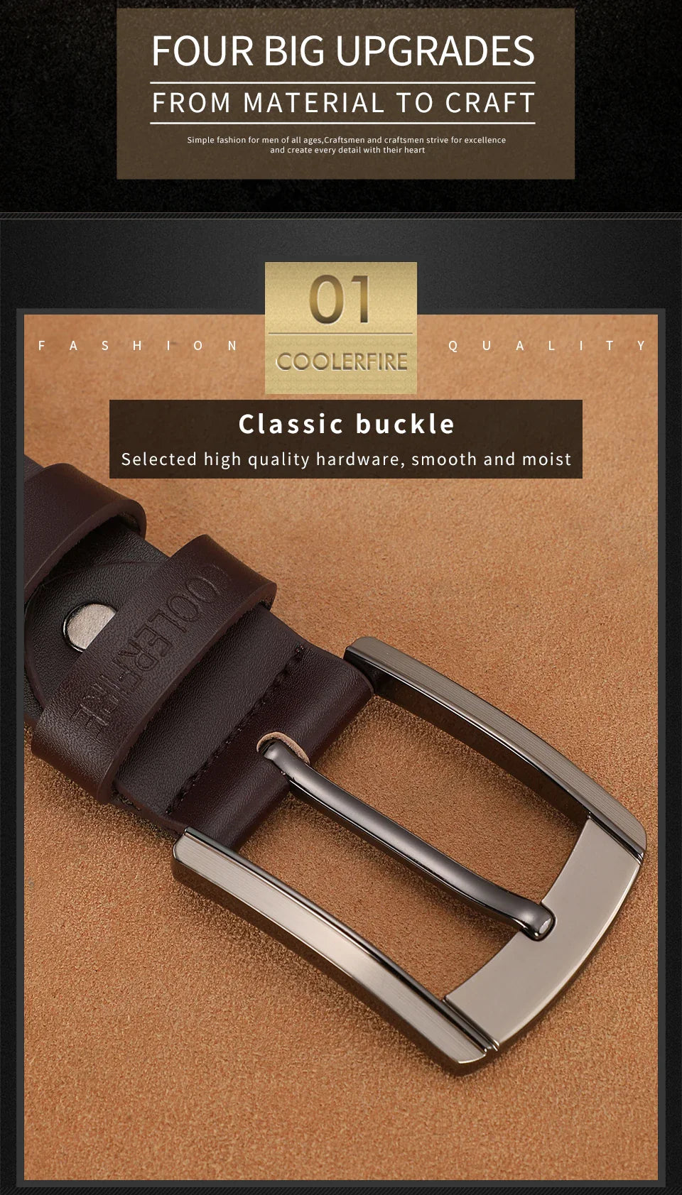 Men’s Genuine Leather Belt – Classic Designer Buckle Strap