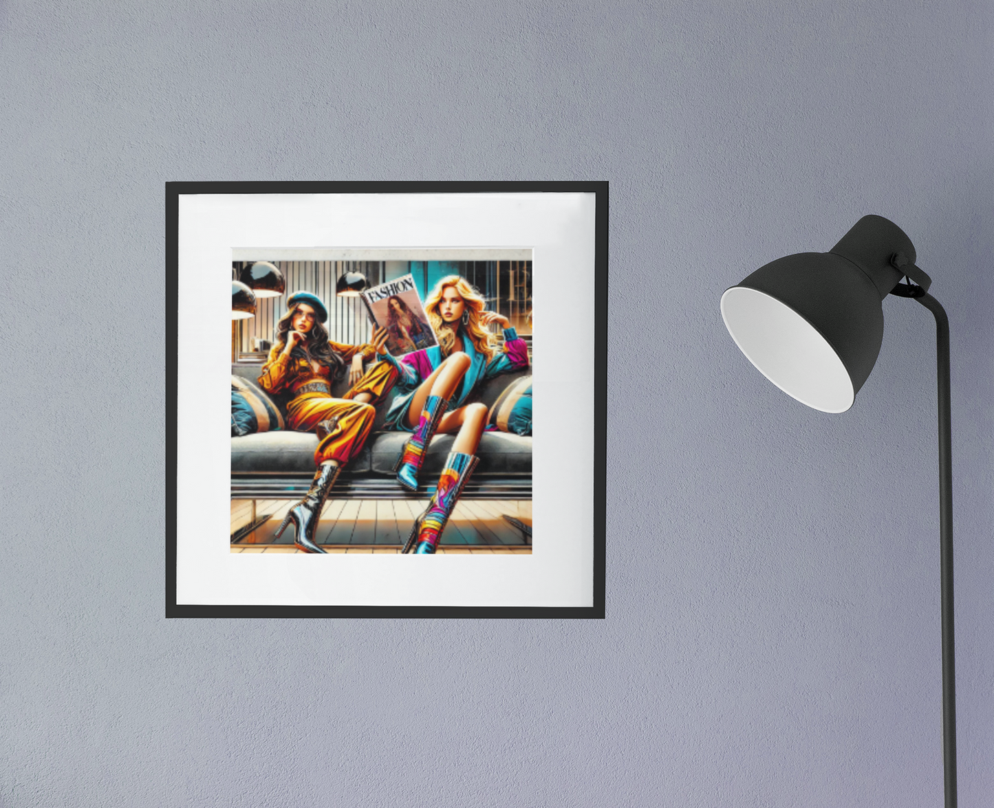 Fashion Lounge Poster – Stylish High Heel & Magazine Scene