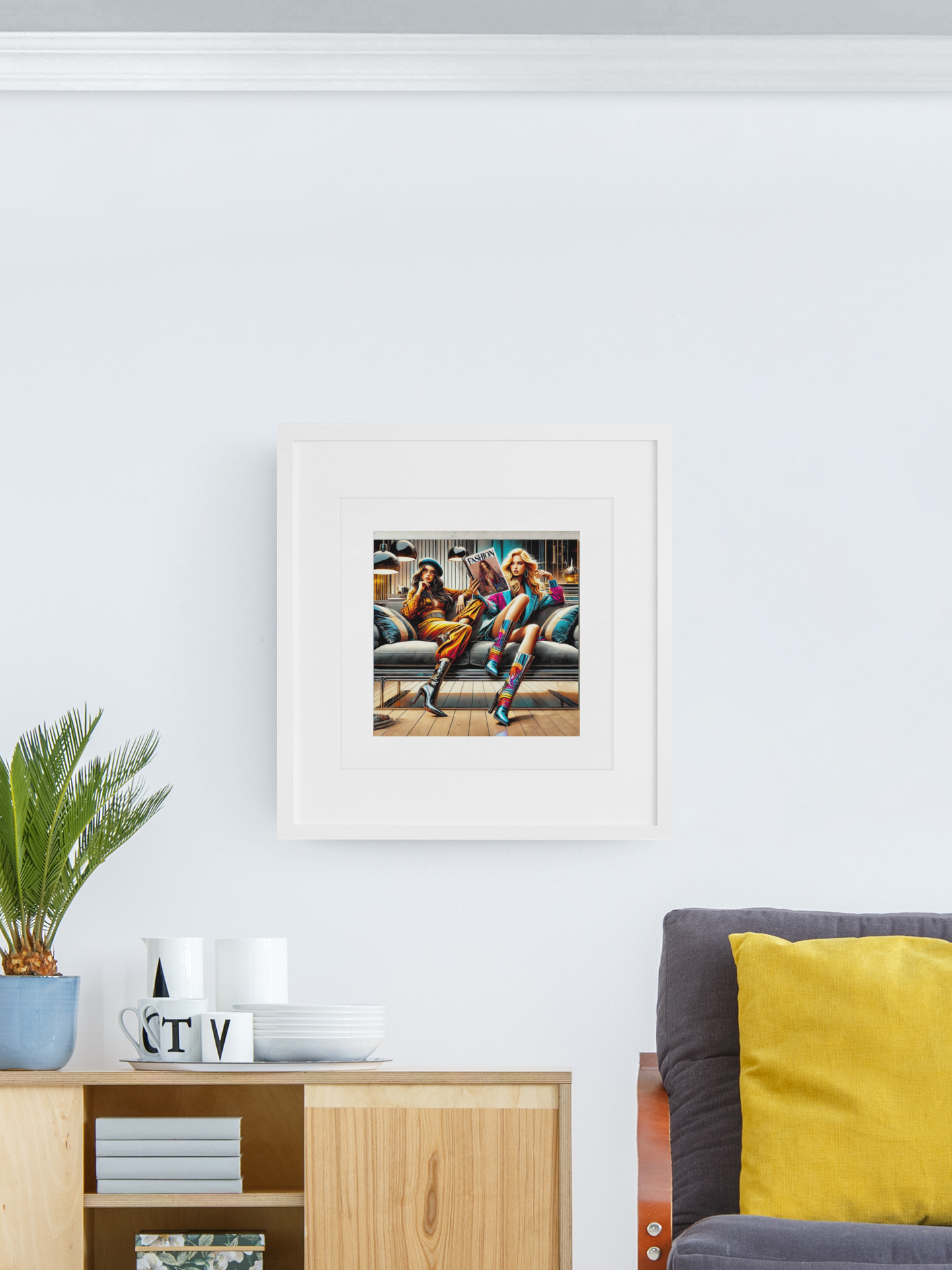 Fashion Lounge Poster – Stylish High Heel & Magazine Scene