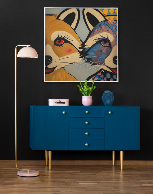 Stylized Raccoons Canvas Print  – Abstract Expressionist Canvas Wall Art