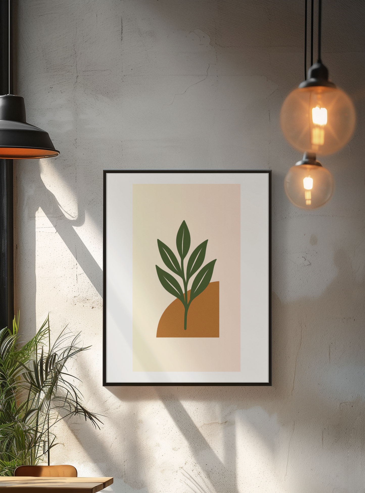 Minimalist Green Leaf & Terracotta Print – Botanical Wall Art