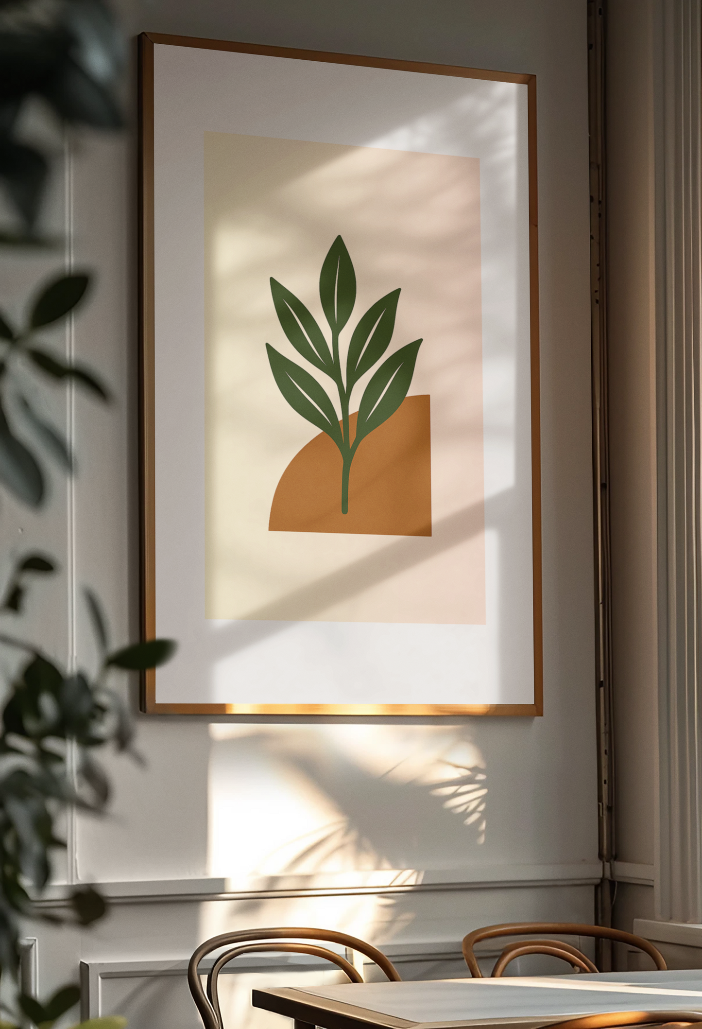 Minimalist Green Leaf & Terracotta Print – Botanical Wall Art