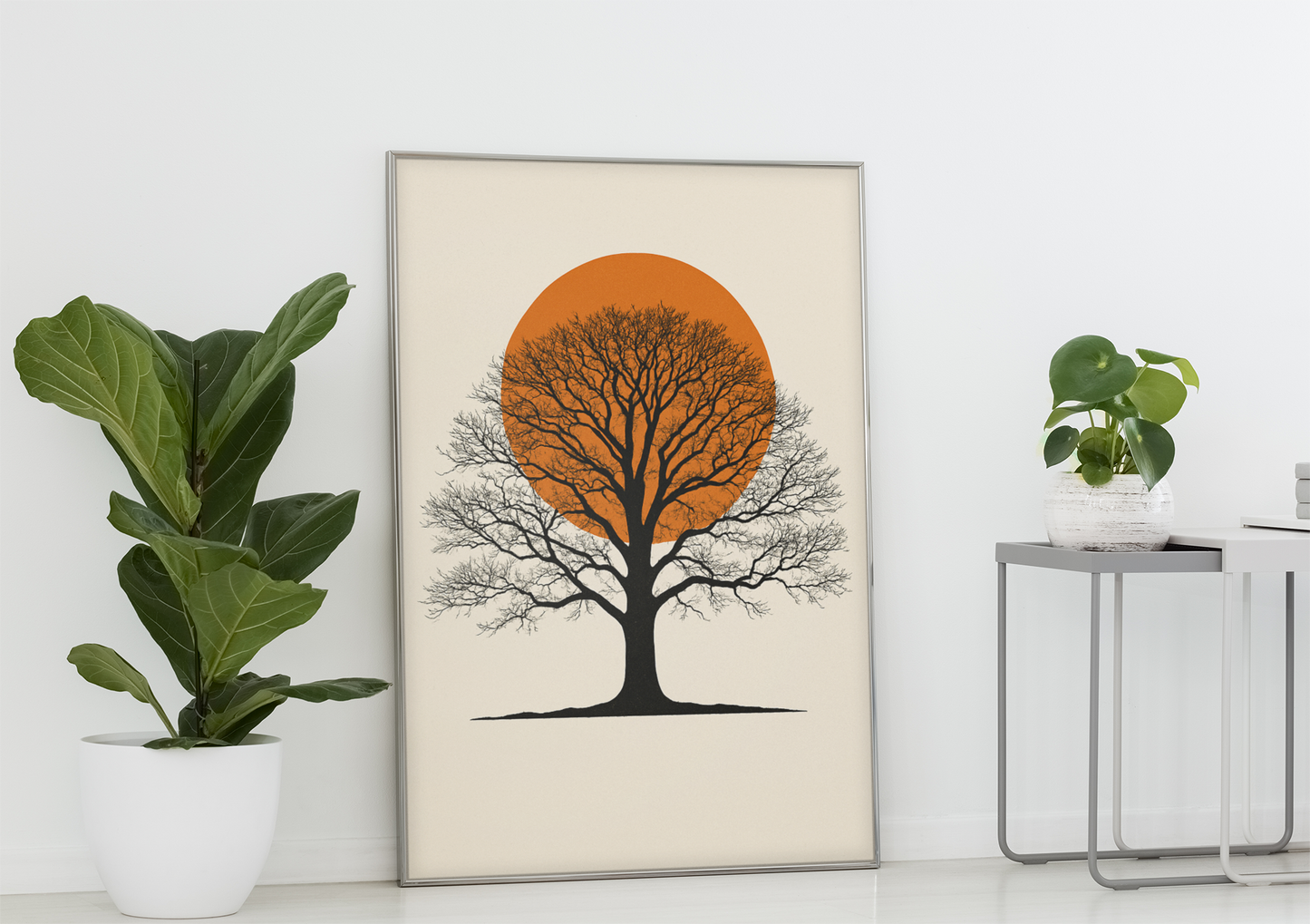 Orange Sun Oak Tree Poster – Minimalist Nature Wall Art