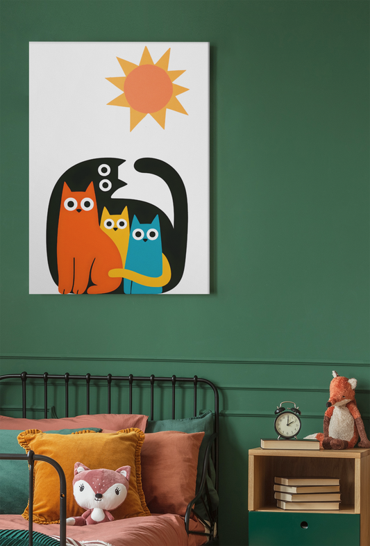 Modern Cat Family Poster | Minimalist Wall Art Print | Colorful Cat Decor for Home & Nursery
