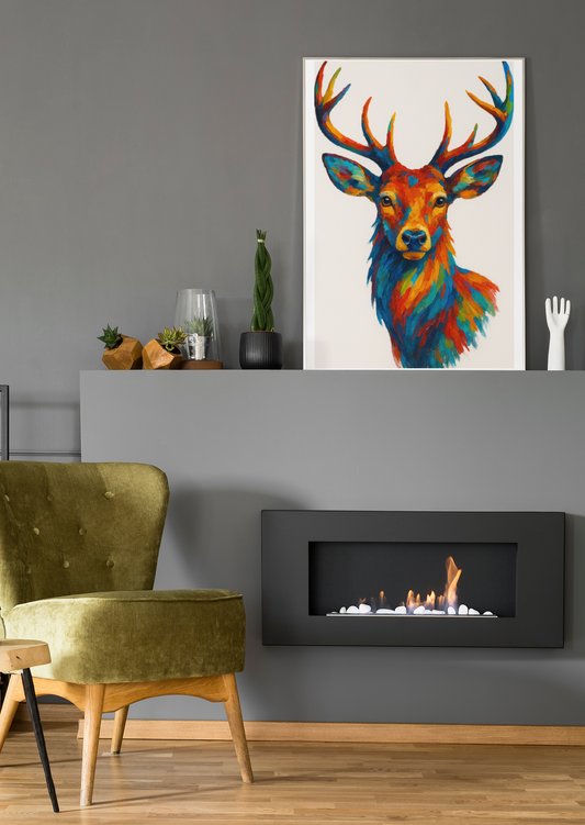 Majestic Stag Portrait Poster - Modern Deer Wall Art - Wildlife Decor