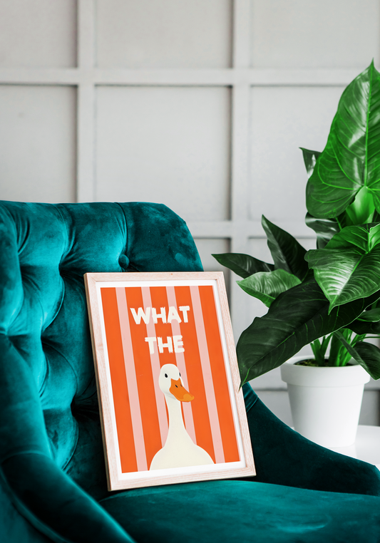 What The Duck: Funny Minimalist Animal Poster - Bold Stripes & Whimsical Design