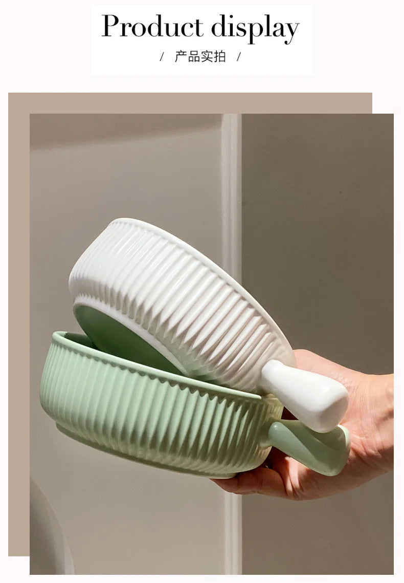 Modern Ceramic Bowl with Handle – Oven-Safe Nordic Soup, Salad & Baking Bowl