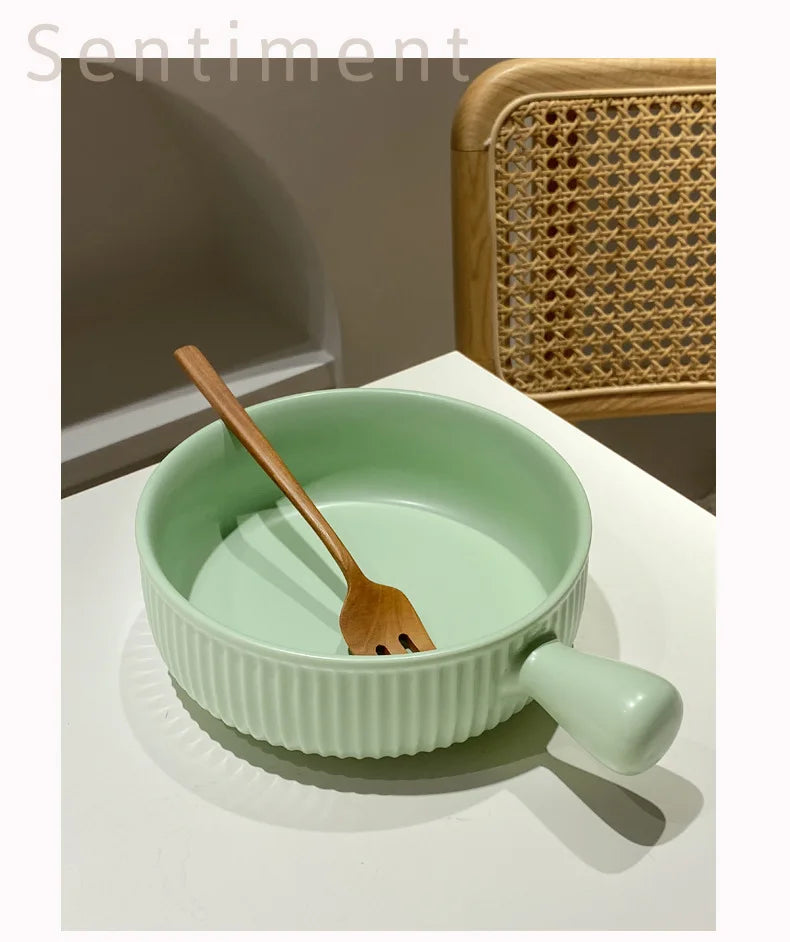 Modern Ceramic Bowl with Handle – Oven-Safe Nordic Soup, Salad & Baking Bowl
