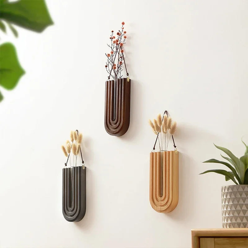 Modern Wooden Wall Vase – Hanging Flower Holder, Nordic Home Decor