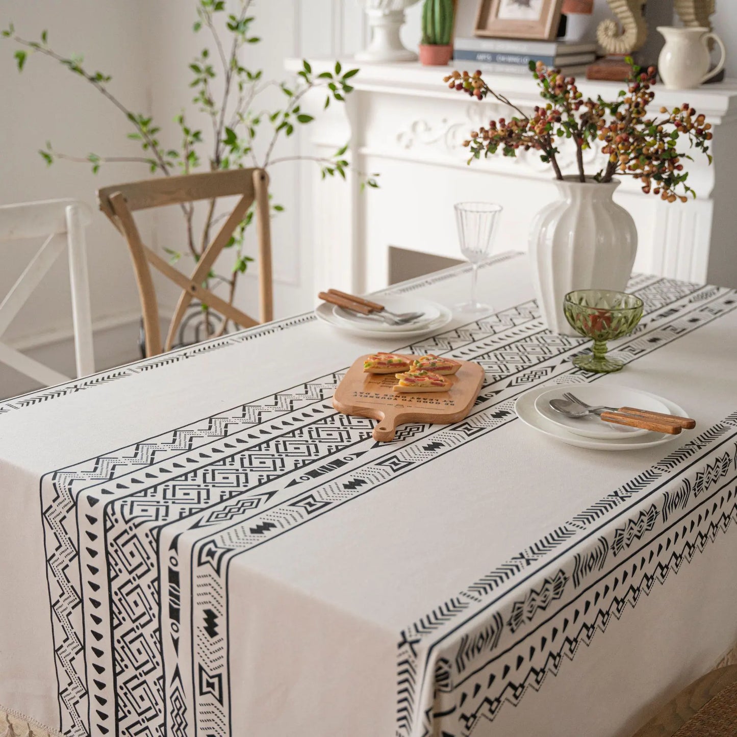Geometric Black Tassel Waterproof Rectangular Tablecloth