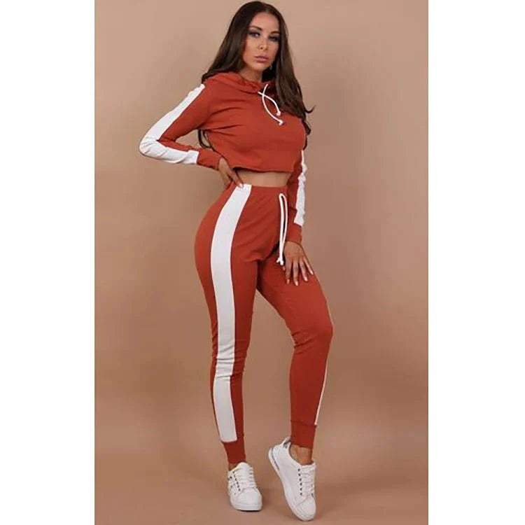 Ladies Work Out Crop Hoodie Joggers Set with Gym Suit - 3-Piece Ladies Tracksuit Set