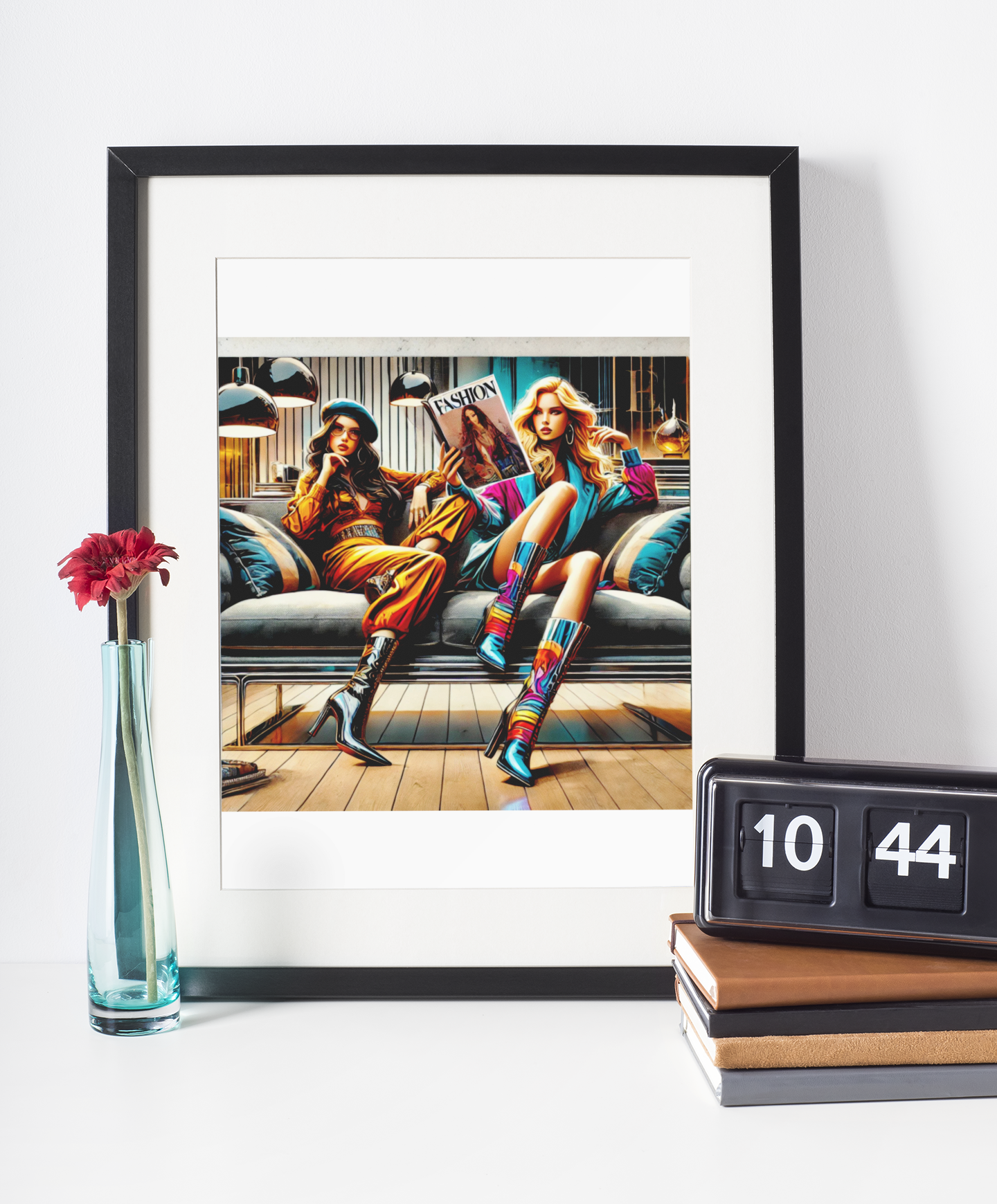 Fashion Lounge Poster – Stylish High Heel & Magazine Scene