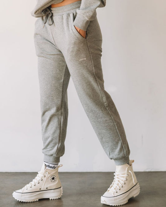 Rebody French Terry Sweatpants for Women - 7/8 Inseam, Baggy Fit, Pockets, Drawstring