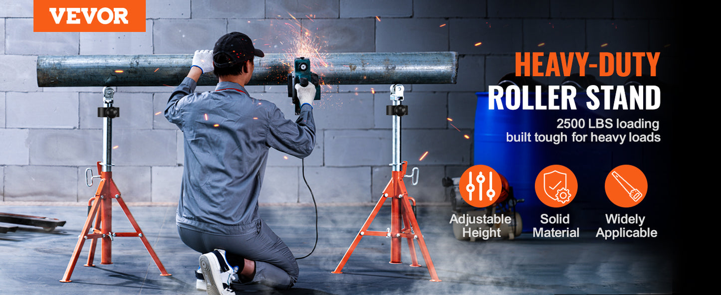 VEVOR Roller Stand Heavy Duty 2500 LBS Load Capacity 27.6"-52" Adjustable Folding Roller Support Stand for Pipes Wooden Boards