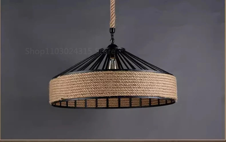 Rustic Hemp Rope Pendant Light – Industrial Retro Ceiling Lamp