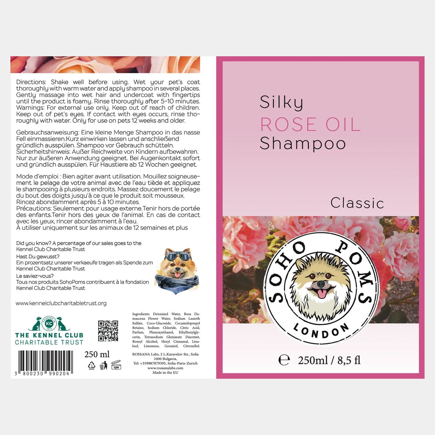 Rose Oil Dog Shampoo by SohoPoms - 250ml