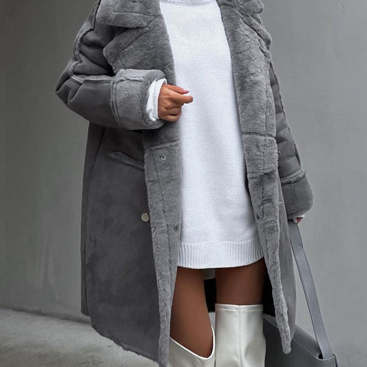 Suede Coat Suit Collar Long Cardigan