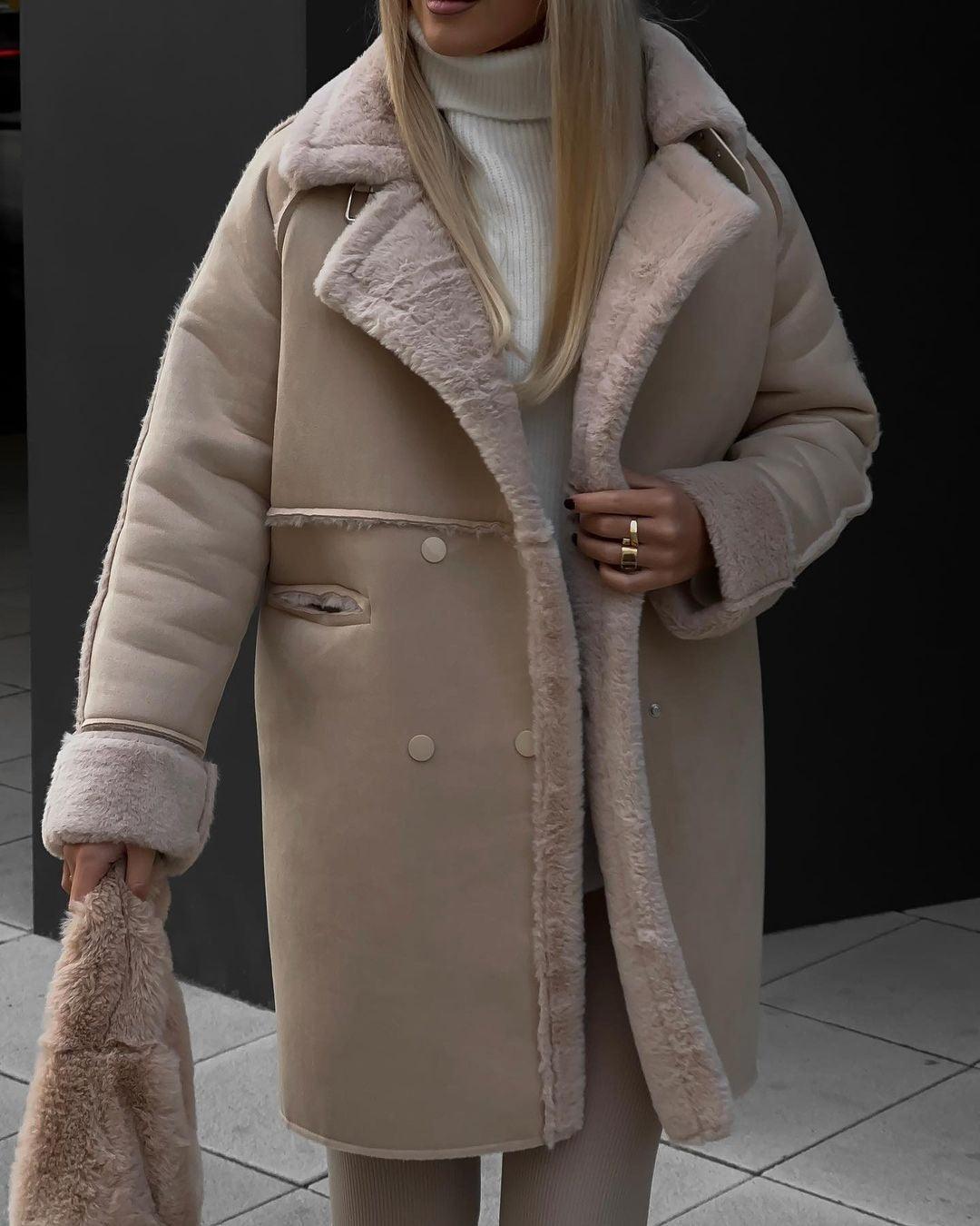 Suede Coat Suit Collar Long Cardigan