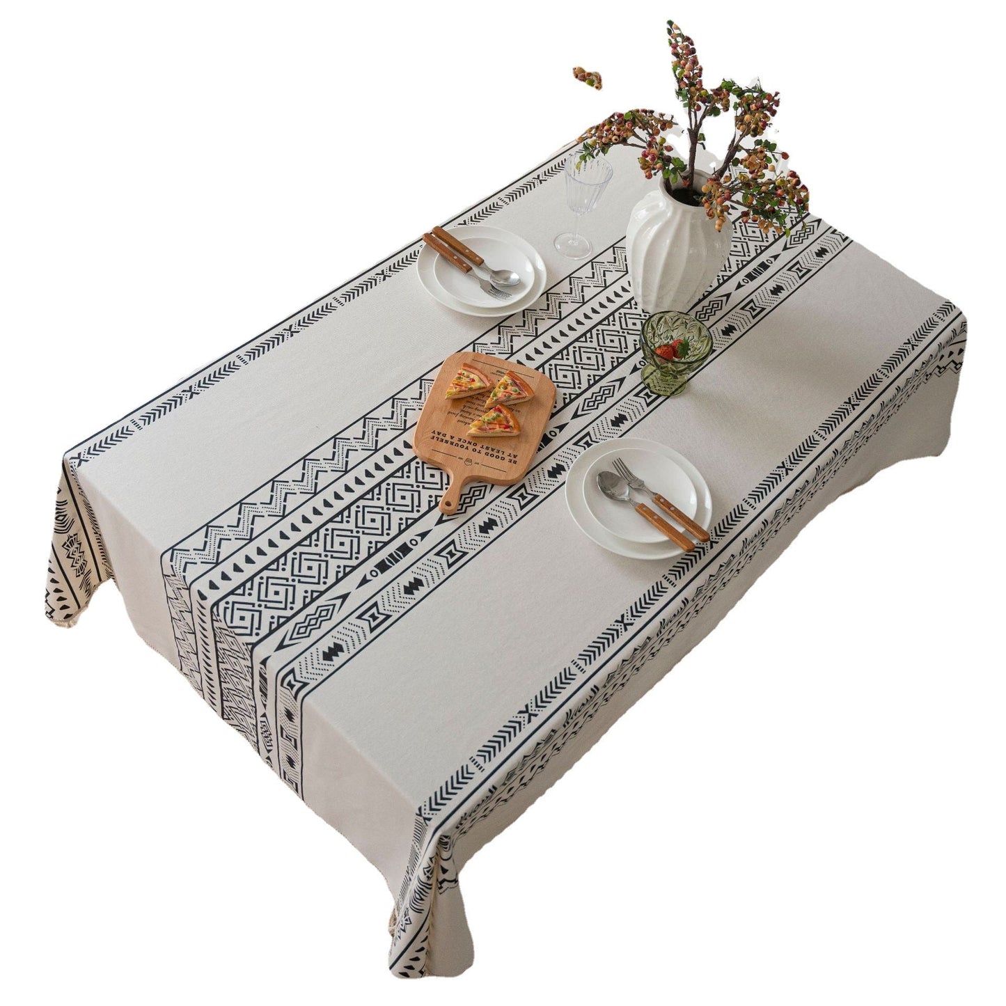 Geometric Black Tassel Waterproof Rectangular Tablecloth