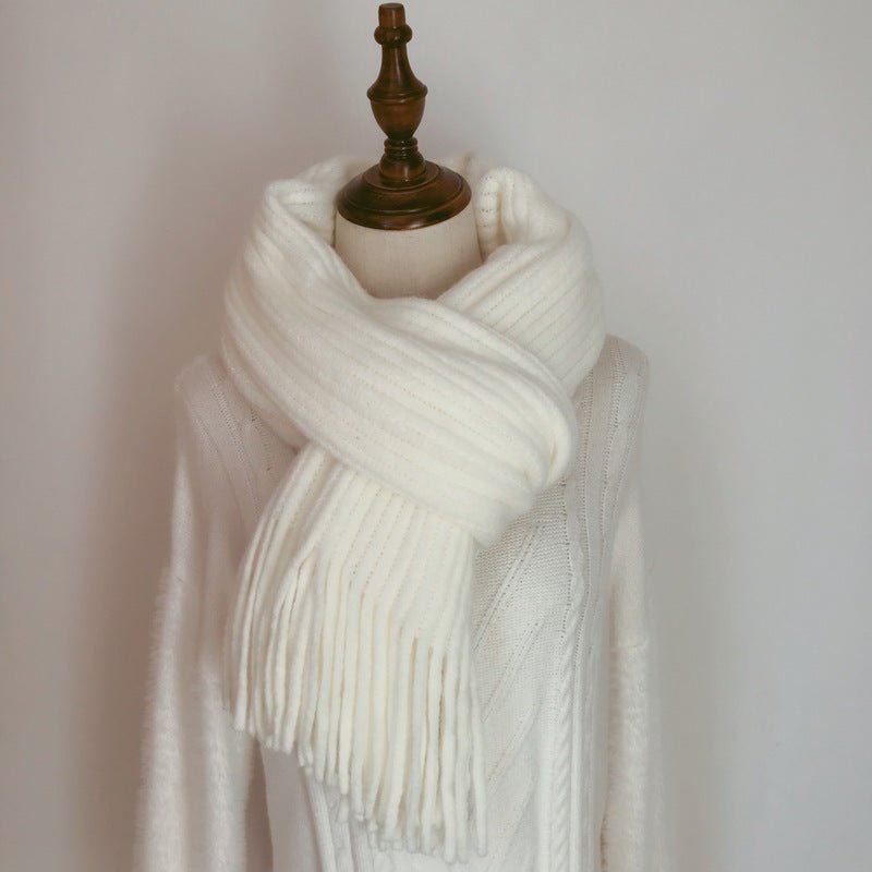 Thickened Warm Scarf For Couples - Versatile Acrylic Knit With Tassels, 40 x 200cm, Winter Styles