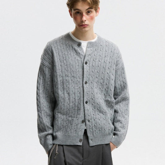 Unisex Twisted Solid Color Sweater Cardigan