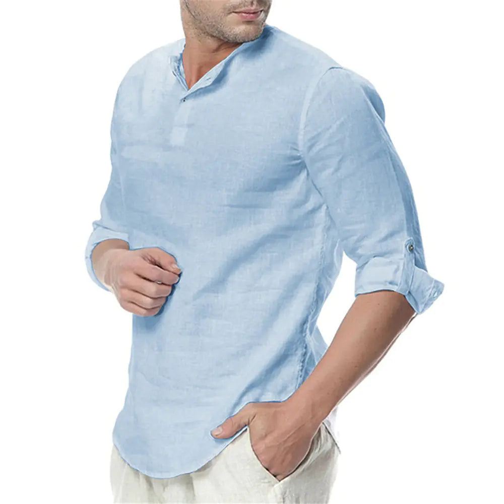 Men’s Linen Long Sleeve Shirt – Casual Smart Slim Fit