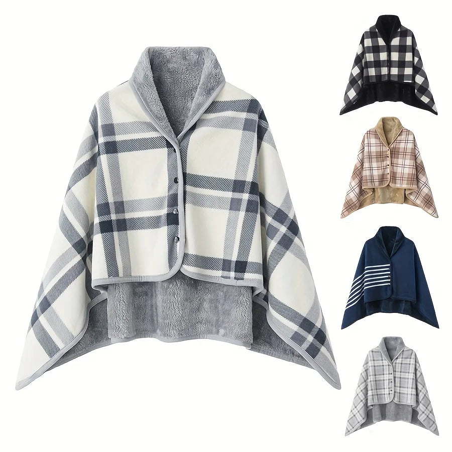 Wearable Flannel Blanket Shawl – Soft Fleece Wrap for Home & Office